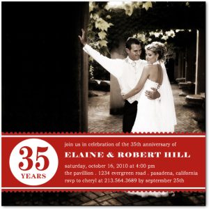 35th anniversary photo invitation red vintage style elegant couple sepia photo milestone anniversary invite