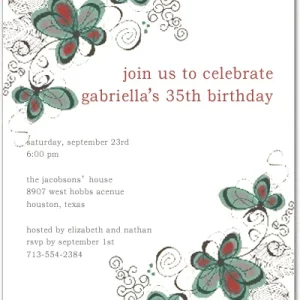 35th birthday invitation floral butterfly vintage garden style elegant artistic design birthday party invite