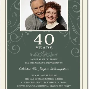40th anniversary invitation with photo elegant green classic typography portrait wedding anniversary invite