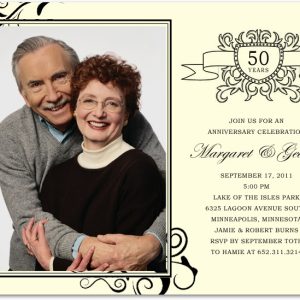 50th wedding anniversary invitation gold elegant photo frame classic typography golden anniversary invite