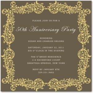 50th wedding anniversary invitation vintage gold ornate frame elegant classic typography golden invite