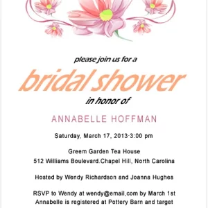 Bright and affordable flat bridal shower invitation HPB125 displaying a vibrant border of colorful springtime garden flowers surrounding custom text