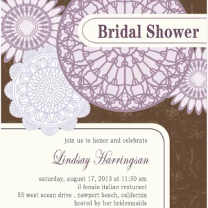Elegant portrait flat bridal shower invitation HPB126 featuring an intricate faux paper-cut silhouette border framing custom text
