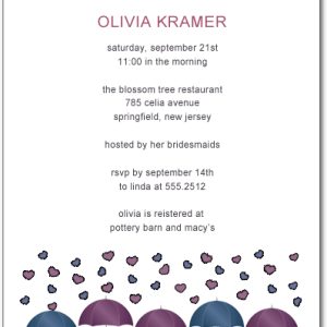 Minimalist bridal shower invitation featuring colorful umbrellas with falling heart confetti on a soft neutral background, clean typography, and a modern romantic design for a stylish celebration