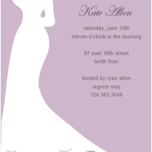 Elegant portrait flat bridal shower invitation HPB132 showcasing a beautiful artistic wedding gown silhouette graphic alongside custom text