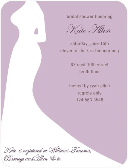 Elegant portrait flat bridal shower invitation HPB132 showcasing a beautiful artistic wedding gown silhouette graphic alongside custom text