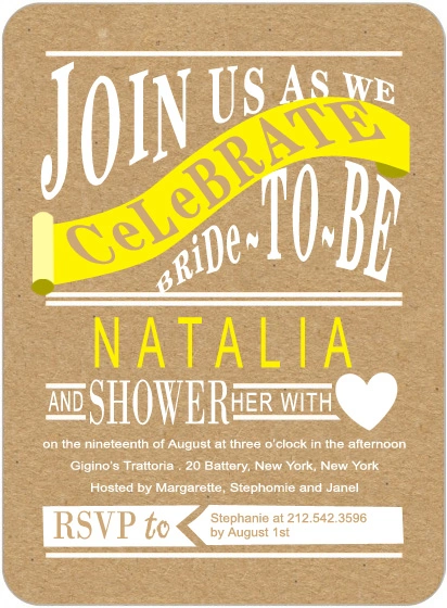 Modern flat bridal shower invitation HPB117 displaying a creative multi-directional word collage background framing custom event text