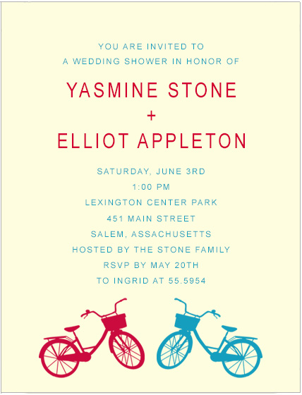 Modern wedding shower invitation featuring two colorful bicycles, minimalist typography, and a clean layout, perfect for a couples shower or engagement party celebration