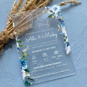 Matte frosted acrylic wedding invitation HPI310 featuring a high-definition UV-printed minimalist line art couple sketch inside an elegant envelope sleeve