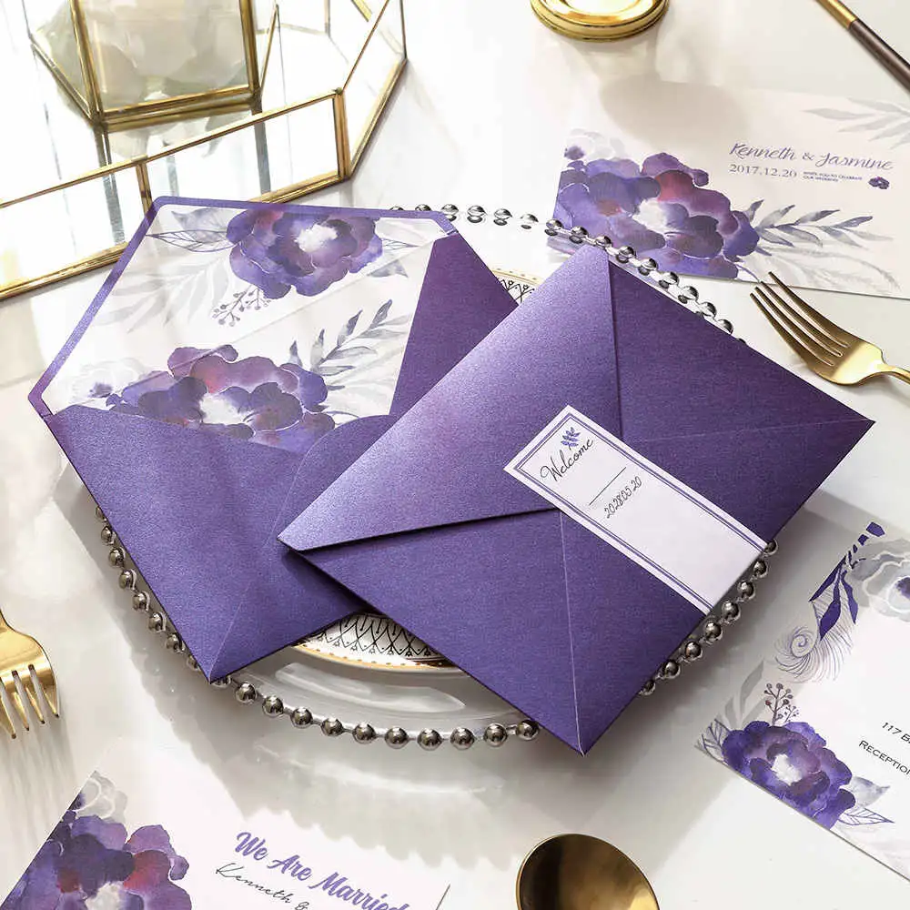 purple pocket wedding invitation
