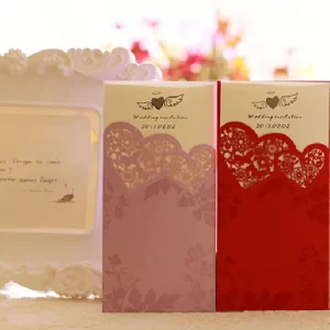 Sweety pocket wedding invitation folder HPI254 displaying a personalized inner card printed with romantic typography