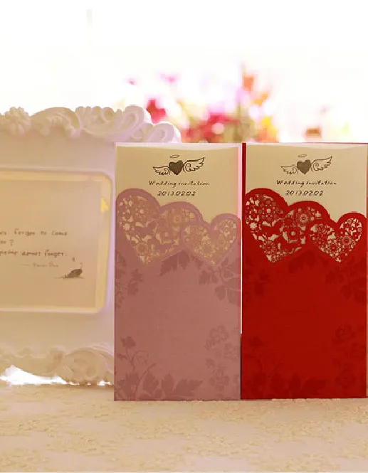 Sweety pocket wedding invitation folder HPI254 displaying a personalized inner card printed with romantic typography