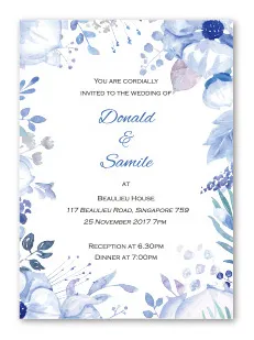 Unique Royal Blue Floral Pocket Wedding Invitations