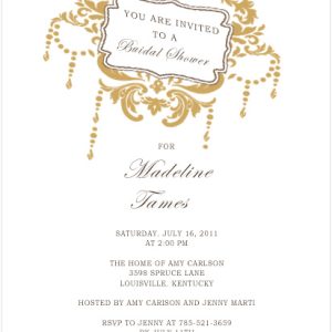 Elegant bridal shower invitation featuring a gold ornate vintage frame with decorative flourishes, classic typography, and a soft neutral background for a timeless and sophisticated celebration