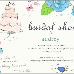 Watercolor bridal shower invitation featuring a hand-drawn wedding cake, blue rose florals, butterflies, and soft pastel accents, with an artistic and romantic vintage style design