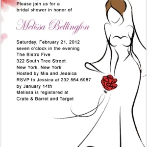 Elegant portrait flat bridal shower invitation HPB133 featuring an ethereal floating wedding gown graphic layout alongside custom event details