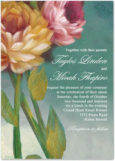 art-deco emrald green floral invitation for garden outdoor wedding
