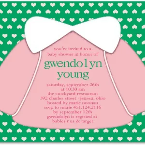 cute baby shower invitation baby dress shape green heart pattern background baby girl invite