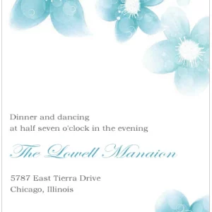 blue floral wedding reception card watercolor flowers elegant dinner dancing insert soft romantic wedding stationery
