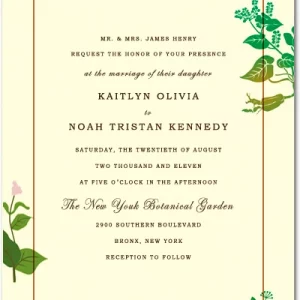 botanical garden wedding invitation with greenery leaves and elegant minimalist layout