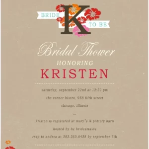 Bridal shower invitation with floral monogram initial and vintage background
