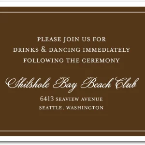 brown wedding reception card elegant classic drinks dancing formal insert chocolate brown wedding stationery