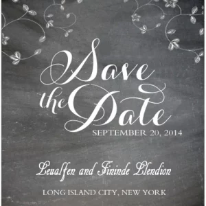chalkboard save the date card floral vintage elegant script wedding announcement black white romantic typography