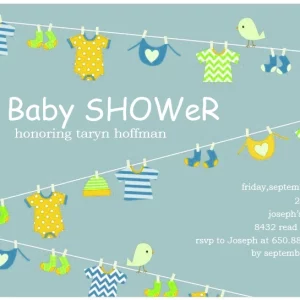 clothesline baby shower invitation baby clothes hanging cute gender neutral baby shower invite birds illustration
