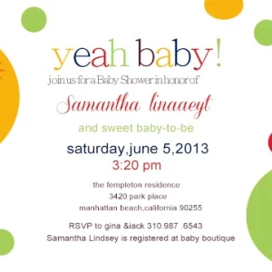 colorful baby shower invitation yeah baby polka dots modern playful gender neutral baby shower invite