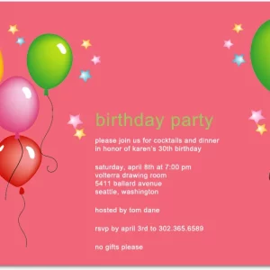 colorful balloon birthday party invitation pink background festive 30th birthday invite balloons stars design