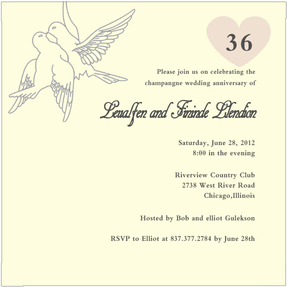 dove wedding anniversary invitation elegant birds illustration heart anniversary number champagne theme invite