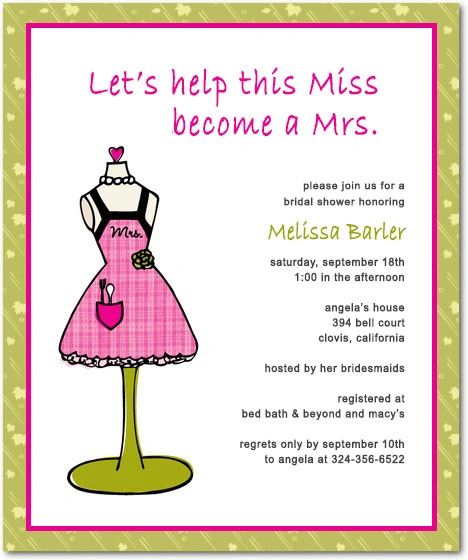 Delightful portrait flat bridal shower invitation HPB139 showcasing a playful stylized kitchen apron graphic alongside custom layout details
