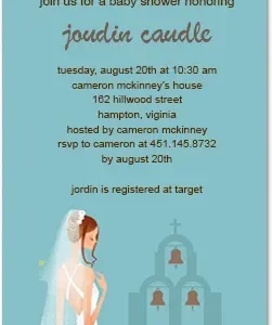 elegant baby shower invitation minimalist illustration woman chapel soft blue artistic baby shower invite