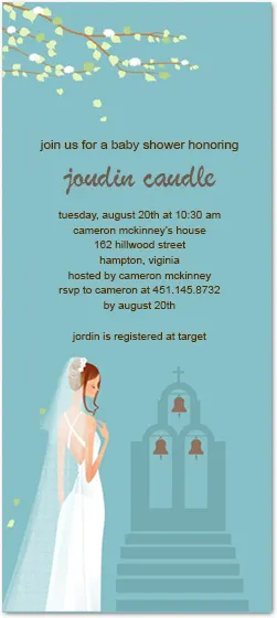 elegant baby shower invitation minimalist illustration woman chapel soft blue artistic baby shower invite