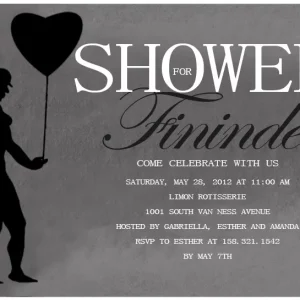 elegant baby shower invitation silhouette pregnant woman heart balloon minimalist black white invite