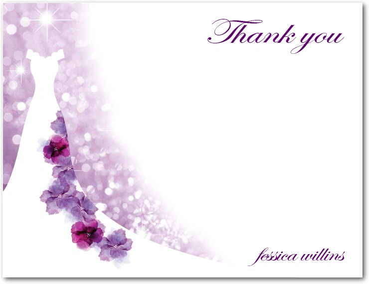 Elegant thank you card matching bridal shower invitation with floral gown
