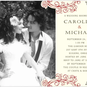 Engagement photo featured on elegant bridal invitation