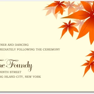 fall wedding reception card autumn orange leaves elegant seasonal dinner dancing insert warm wedding stationery