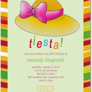 fiesta birthday invitation colorful mexican theme hat illustration striped border 29th birthday party invite