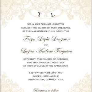 luxury gold ornate wedding invitation with vintage monogram and elegant cream background