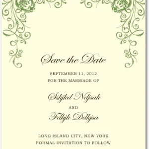 green floral save the date card elegant vintage garden wedding announcement ornate vine border script typography