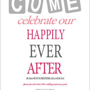 happily ever after anniversary invitation modern typography pink grey design romantic celebration invite