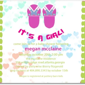 its a girl baby shower invitation pink baby shoes hearts background fun colorful girl baby shower invite