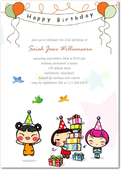 kids birthday invitation cute cartoon balloons party banner colorful children illustration birthday invite