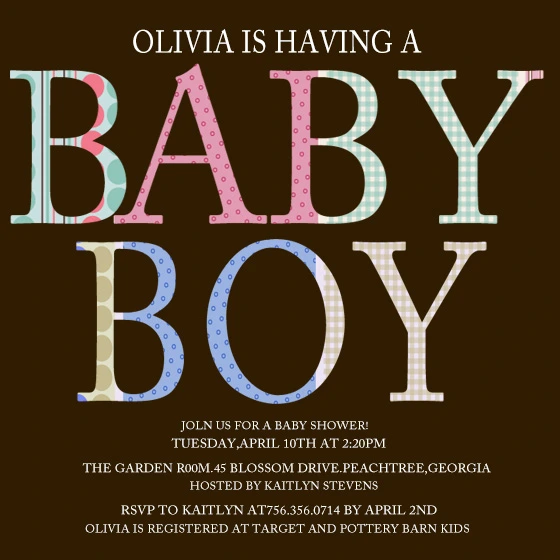 baby boy shower invitation bold typography patchwork letters modern gender neutral baby shower invite