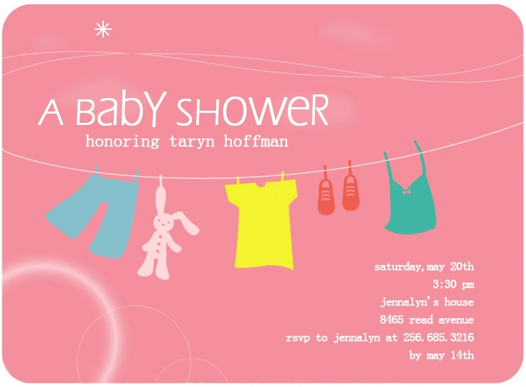 modern baby shower invitation clothesline theme pink minimalist baby clothes cute invite