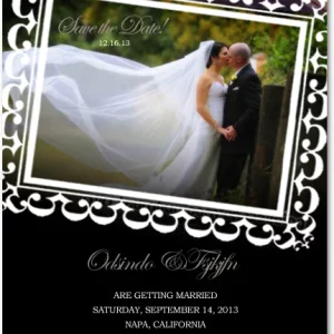 ornate frame save the date card black elegant vintage photo wedding announcement romantic typography