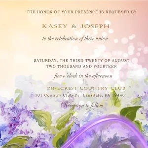 pastel watercolor wedding invitation with floral design and soft bokeh lights romantic style