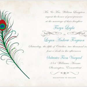 Elegant Peacock Feather Wedding Invitation with Vintage Artistic Design