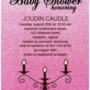pink glitter baby shower invitation elegant chandelier design feminine glamorous baby shower invite